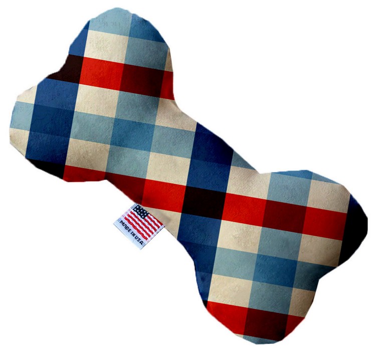 Patriotic Plaid 10 inch Canvas Bone Dog Toy