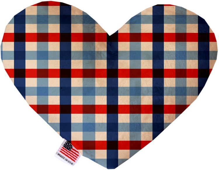 Patriotic Plaid 6 inch Stuffing Free Heart Dog Toy