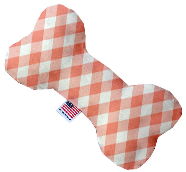 Peach Plaid 10 inch Canvas Bone Dog Toy