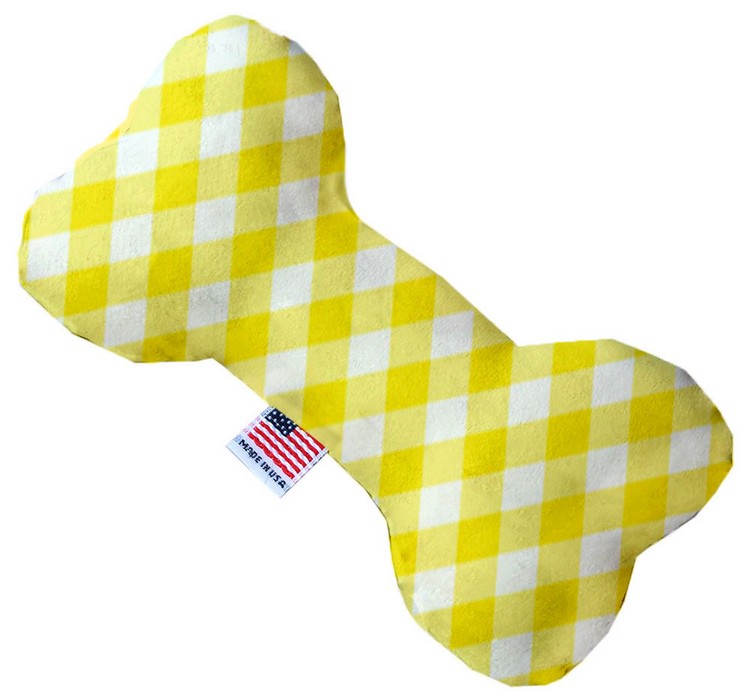 Yellow Plaid 8 inch Canvas Bone Dog Toy