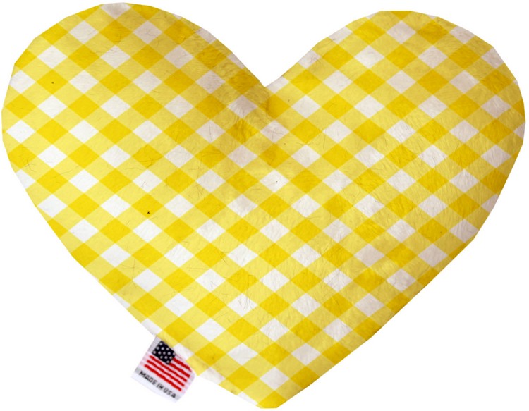 Yellow Plaid 8 inch Stuffing Free Heart Dog Toy