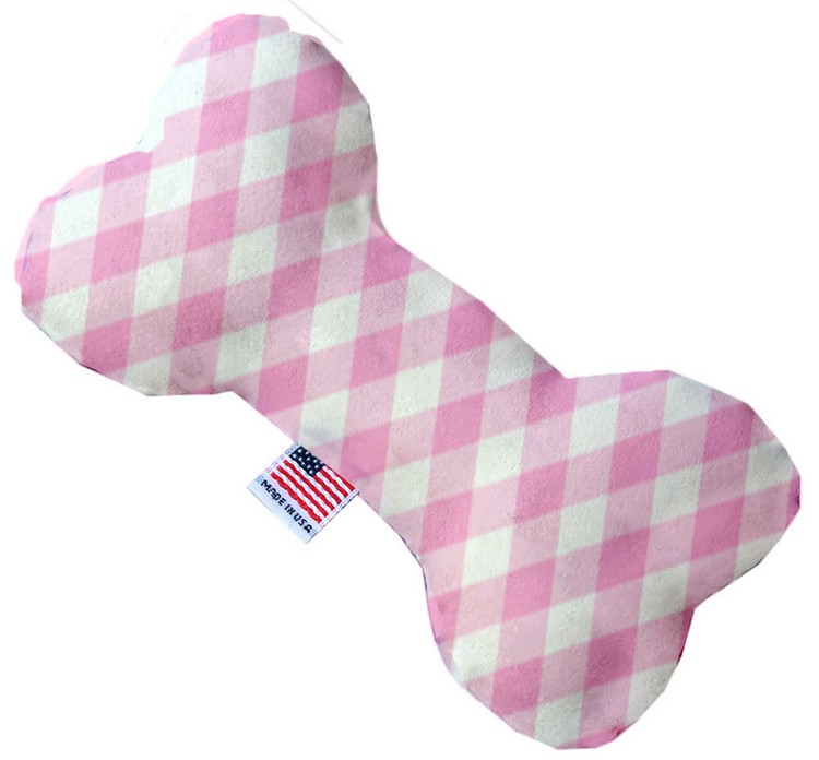 Baby Pink Plaid 8 inch Canvas Bone Dog Toy