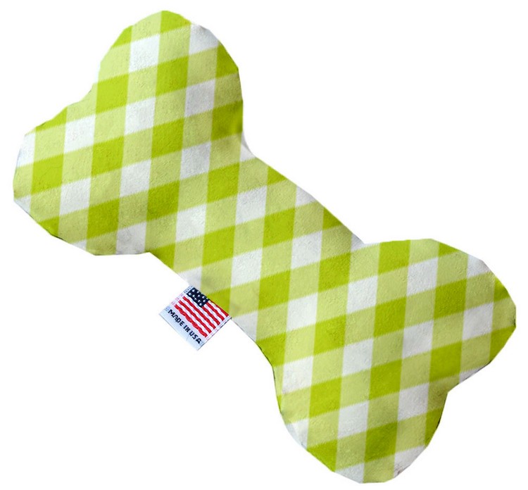 Lime Green Plaid 8 inch Stuffing Free Bone Dog Toy