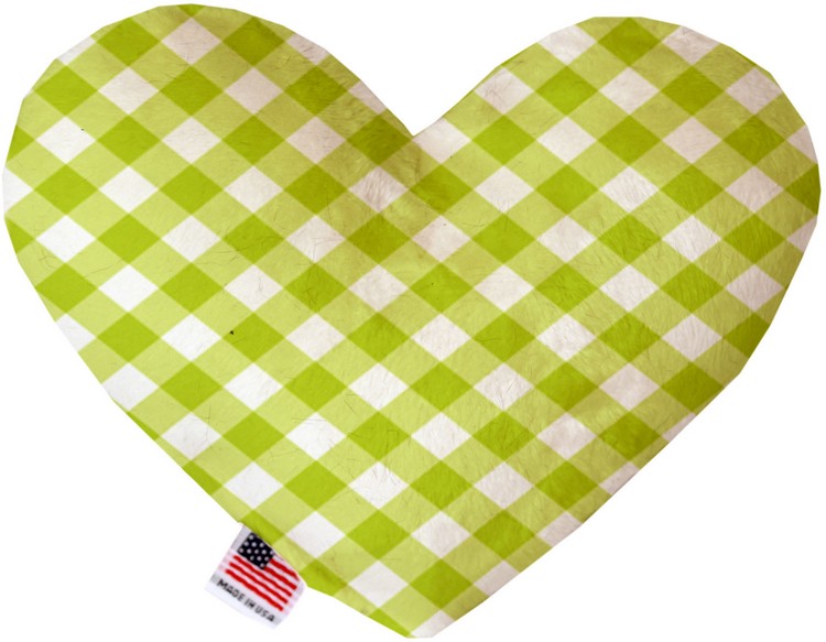 Lime Green Plaid 6 inch Stuffing Free Heart Dog Toy