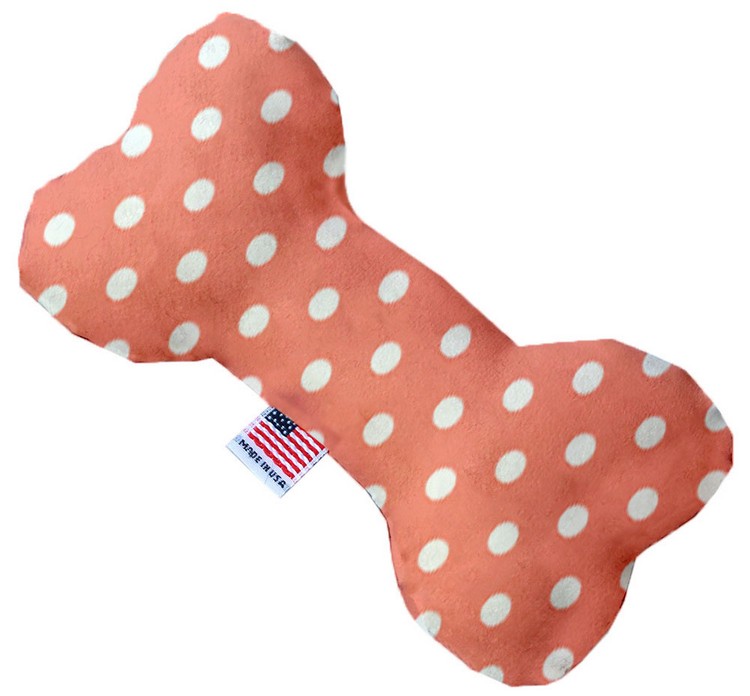 Peach Polka Dots 8 inch Stuffing Free Bone Dog Toy