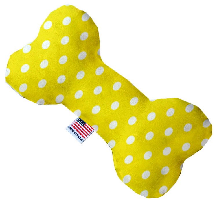 Yellow Polka Dots 6 inch Stuffing Free Bone Dog Toy