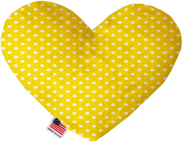 Yellow Polka Dots 6 inch Stuffing Free Heart Dog Toy