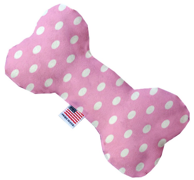 Pink Polka Dots 6 inch Stuffing Free Bone Dog Toy