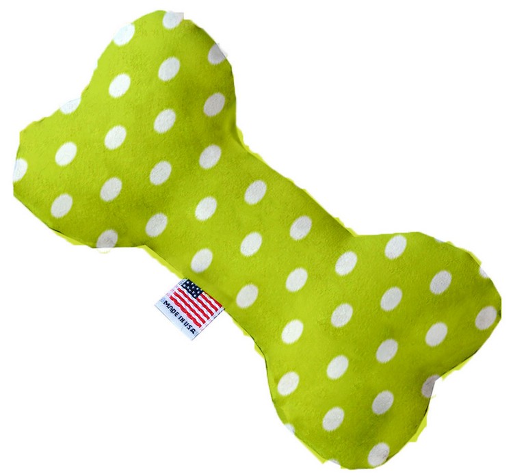 Lime Green Polka Dots 10 inch Stuffing Free Bone Dog Toy