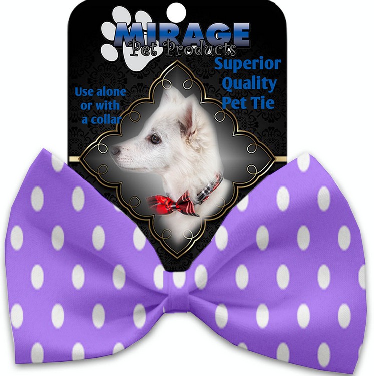 Purple Polka Dots Pet Bow Tie Collar Accessory with Velcro