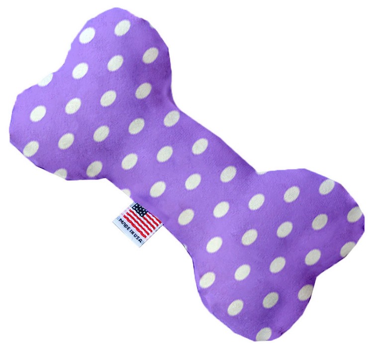 Purple Polka Dots 10 inch Stuffing Free Bone Dog Toy