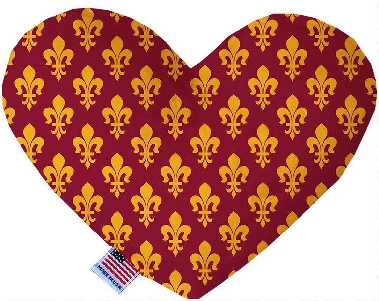 Maroon Fleur de Lis 6 inch Canvas Heart Dog Toy