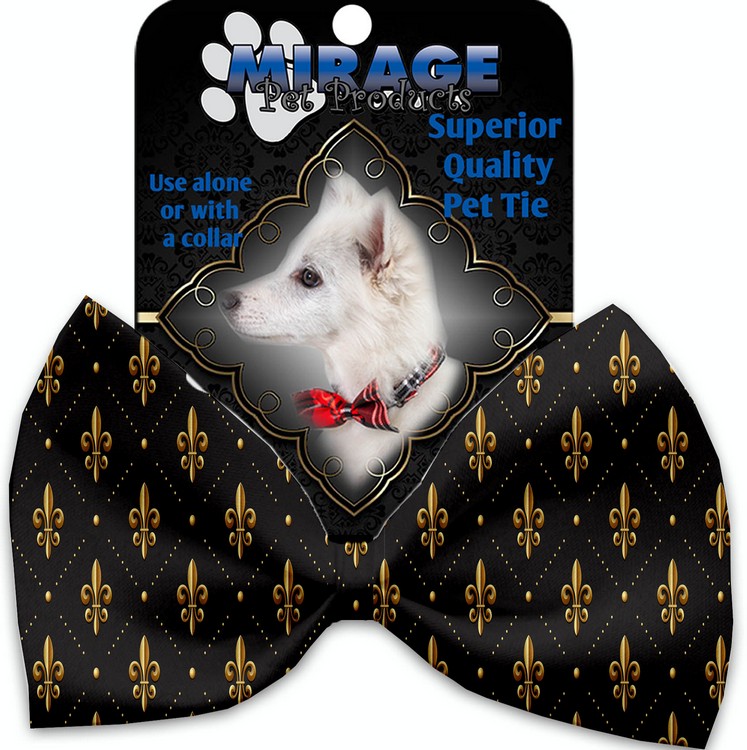 Black and Gold Fleur de Lis Pet Bow Tie Collar Accessory with Velcro