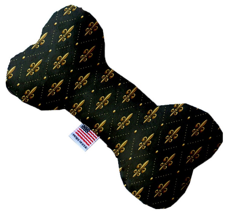 Black and Gold Fleur de Lis 8 inch Canvas Bone Dog Toy