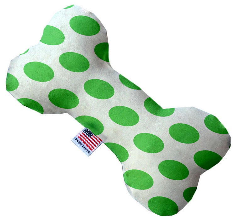 White and Green Dotted 8 inch Canvas Bone Dog Toy