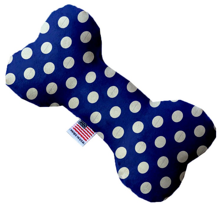 Bright Blue Swiss Dots 10 Inch Canvas Bone Dog Toy