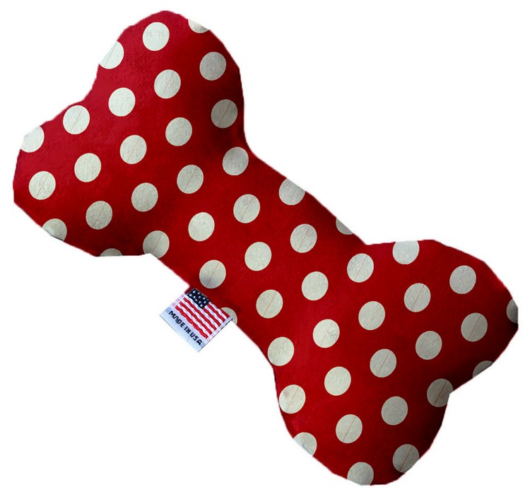 Red Swiss Dots 6 Inch Canvas Bone Dog Toy