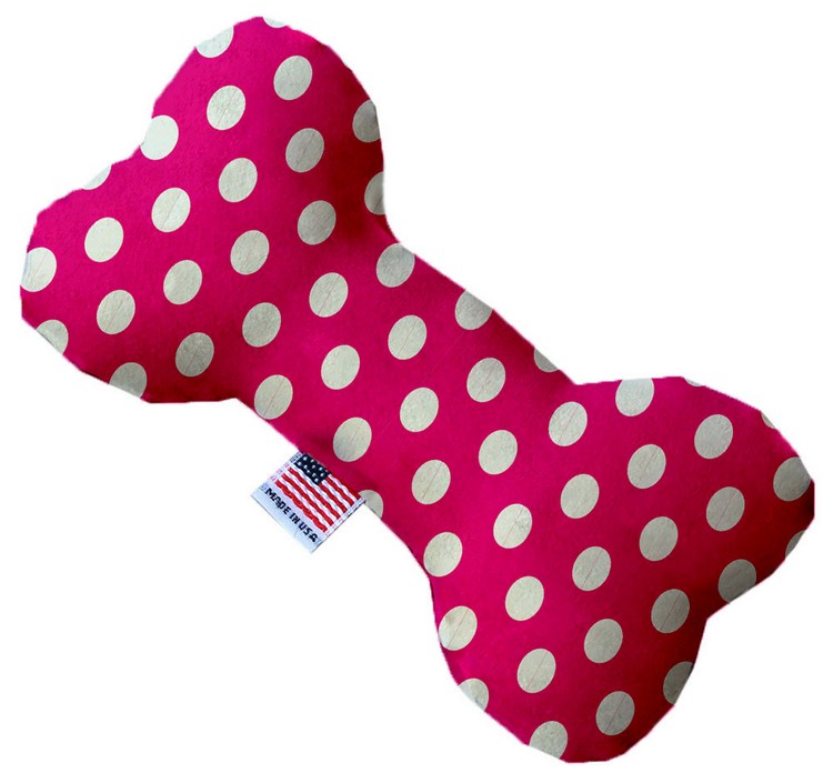 Hot Pink Swiss Dots 8 inch Stuffing Free Bone Dog Toy