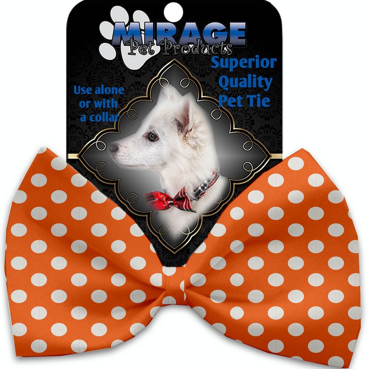 Melon Orange Swiss Dots Pet Bow Tie Collar Accessory with Velcro