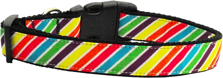 Striped Rainbow Nylon Dog Collar Medium Narrow