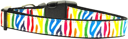 Zebra Rainbow Nylon Dog Collar XS