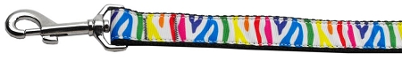 Zebra Rainbow Nylon Dog Leash 3/8 inch wide 4ft Long