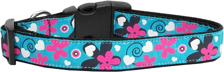 Aqua Love Nylon Dog Collar SM