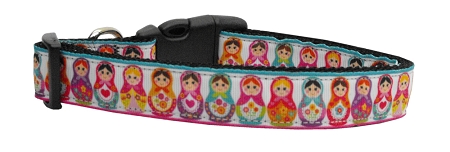 Pretty Nesting Dolls Nylon Ribbon Dog Collars Medium