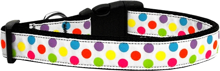 White Multi-Dot Nylon Dog Collar Medium Narrow