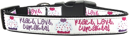 Peace Love Cupcakes Nylon Dog Collar Medium Narrow