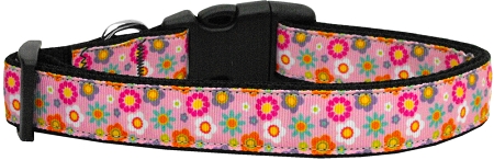 Pink Spring Flowers Nylon Dog Collar XL