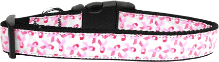 Pink Ribbons on White Dog Collar Large