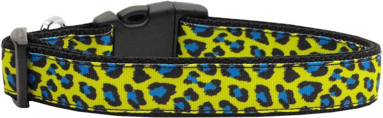 Blue and Yellow Leopard Nylon Dog Collar XS