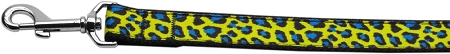 Blue and Yellow Leopard Nylon Dog Leash 3/8 inch wide 6ft Long