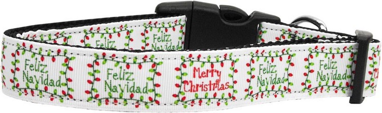 Feliz Navidad Nylon Dog Collar XS