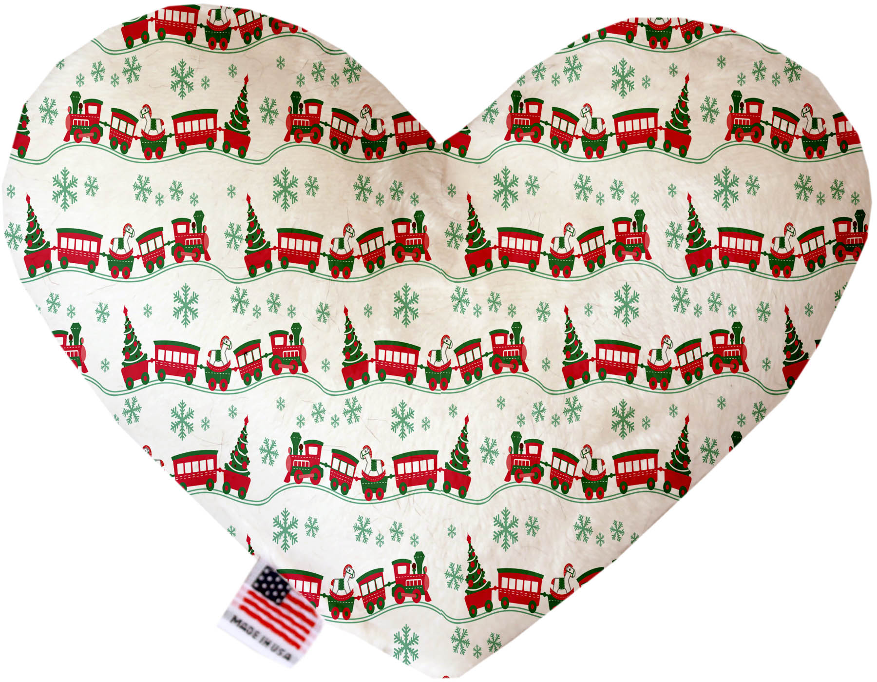 Christmas Trains 8 inch Stuffing Free Heart Dog Toy