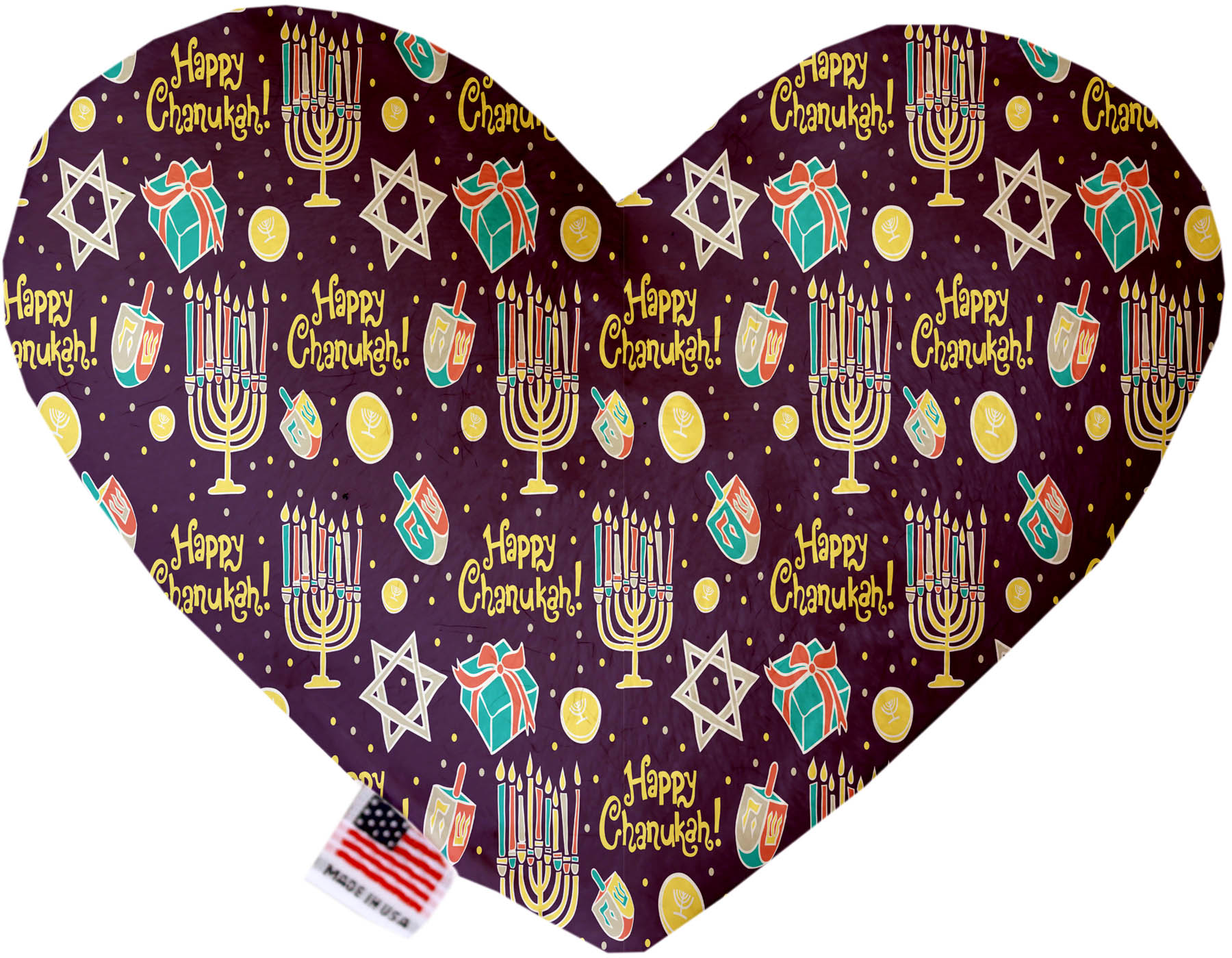 Happy Chanukah 6 inch Stuffing Free Heart Dog Toy
