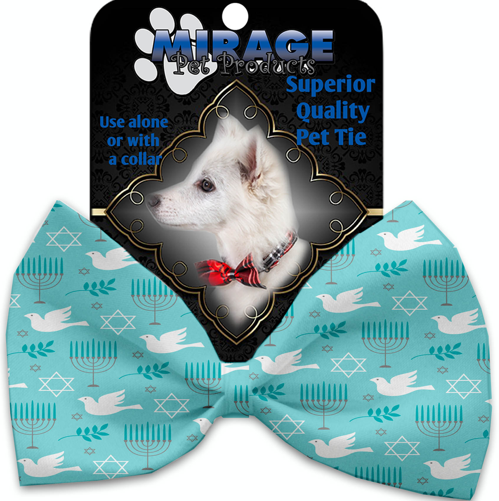 Peace and Hanukkah Pet Bow Tie Collar Accessory with Velcro