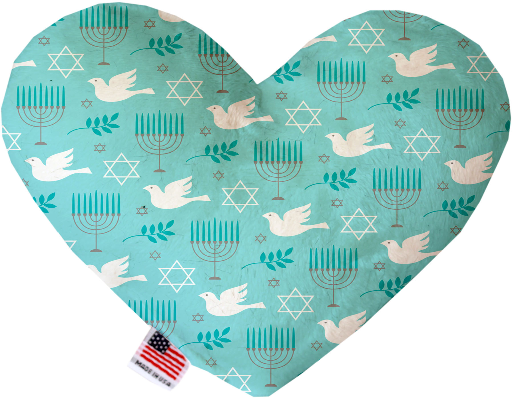 Peace and Hanukkah 6 inch Stuffing Free Heart Dog Toy