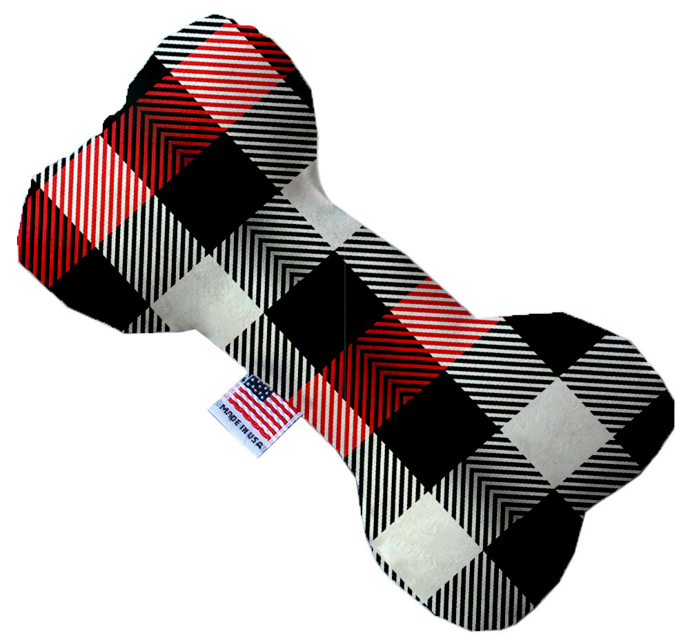 Red and White Buffalo Check 8 Inch Canvas Bone Dog Toy