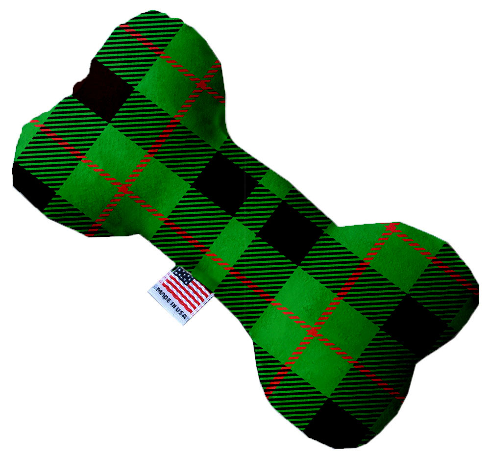 Green Plaid 10 inch Stuffing Free Bone Dog Toy