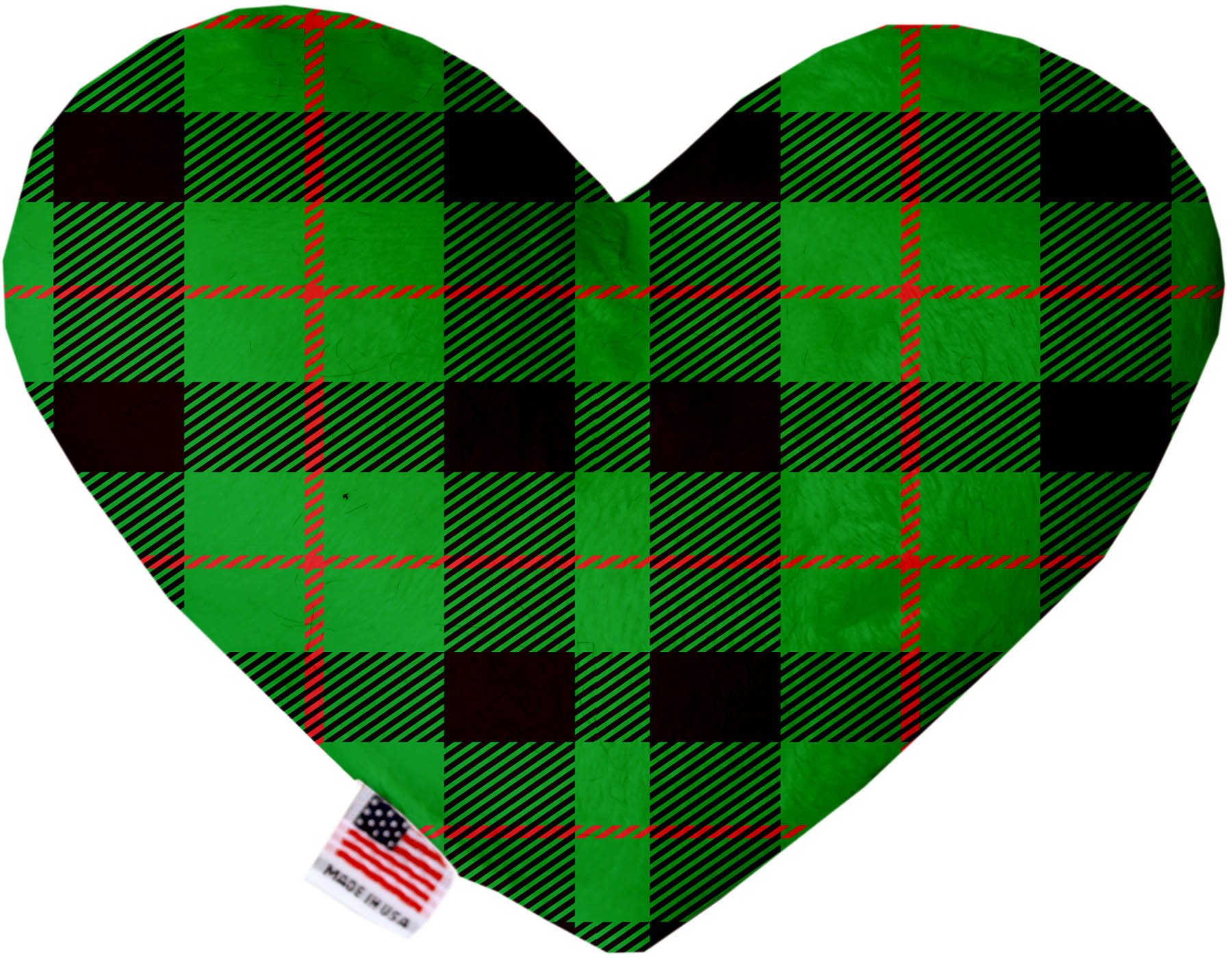 Green Plaid 6 inch Stuffing Free Heart Dog Toy