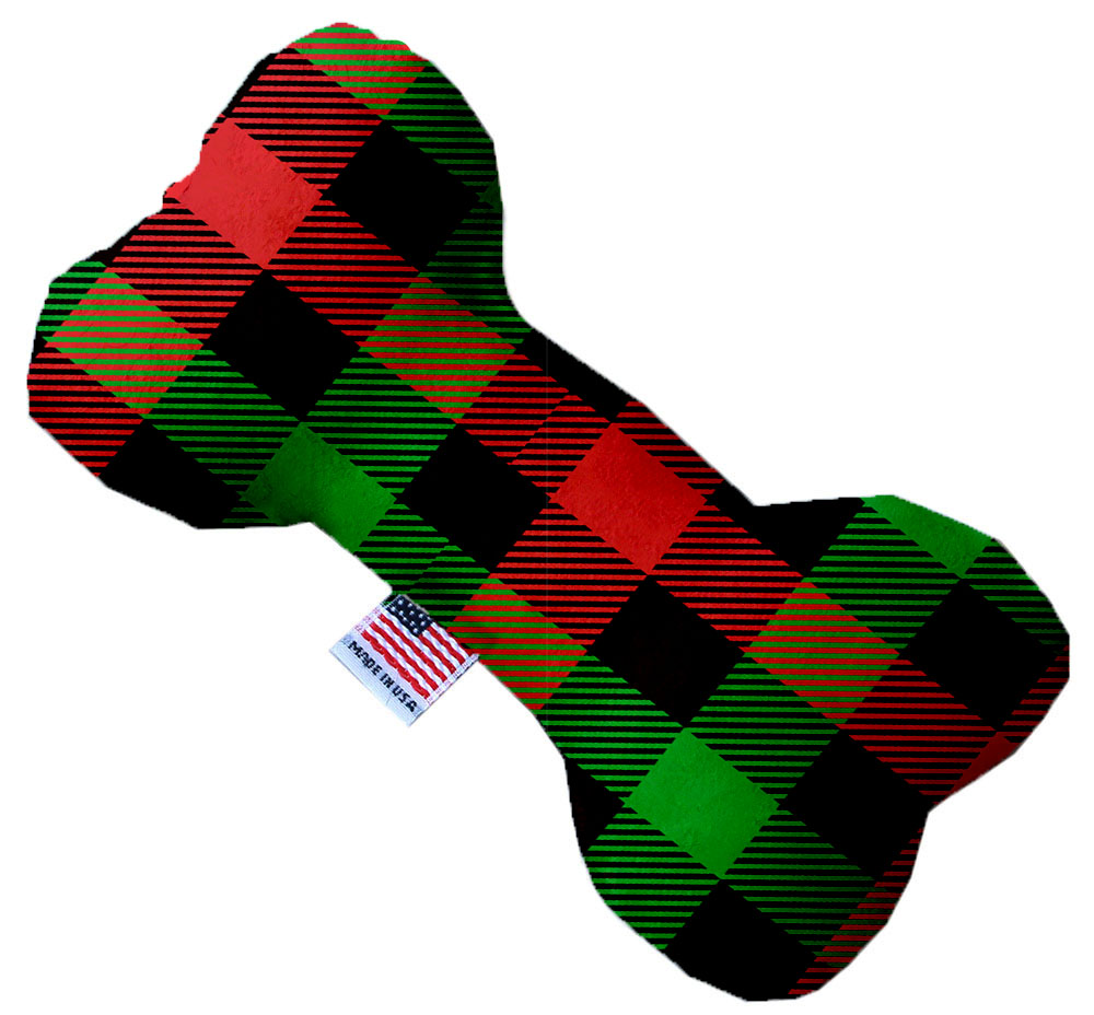 Christmas Plaid 6 inch Stuffing Free Bone Dog Toy