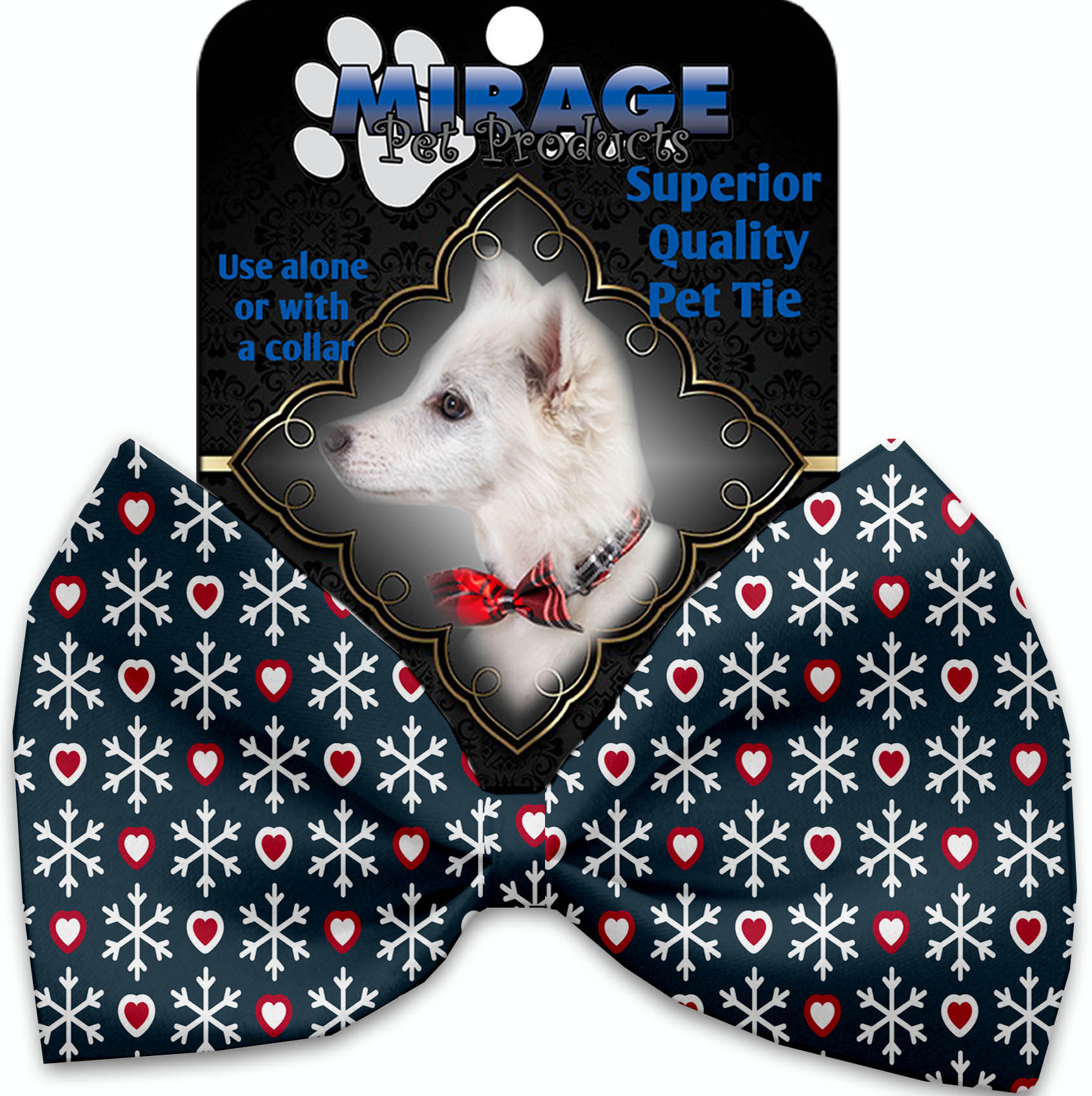 Snowflakes and Hearts Pet Bow Tie