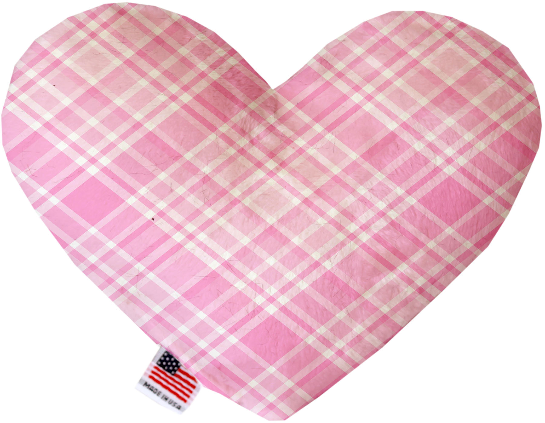 Cupid Pink Plaid Stuffing Free 6 inch Heart Dog Toy