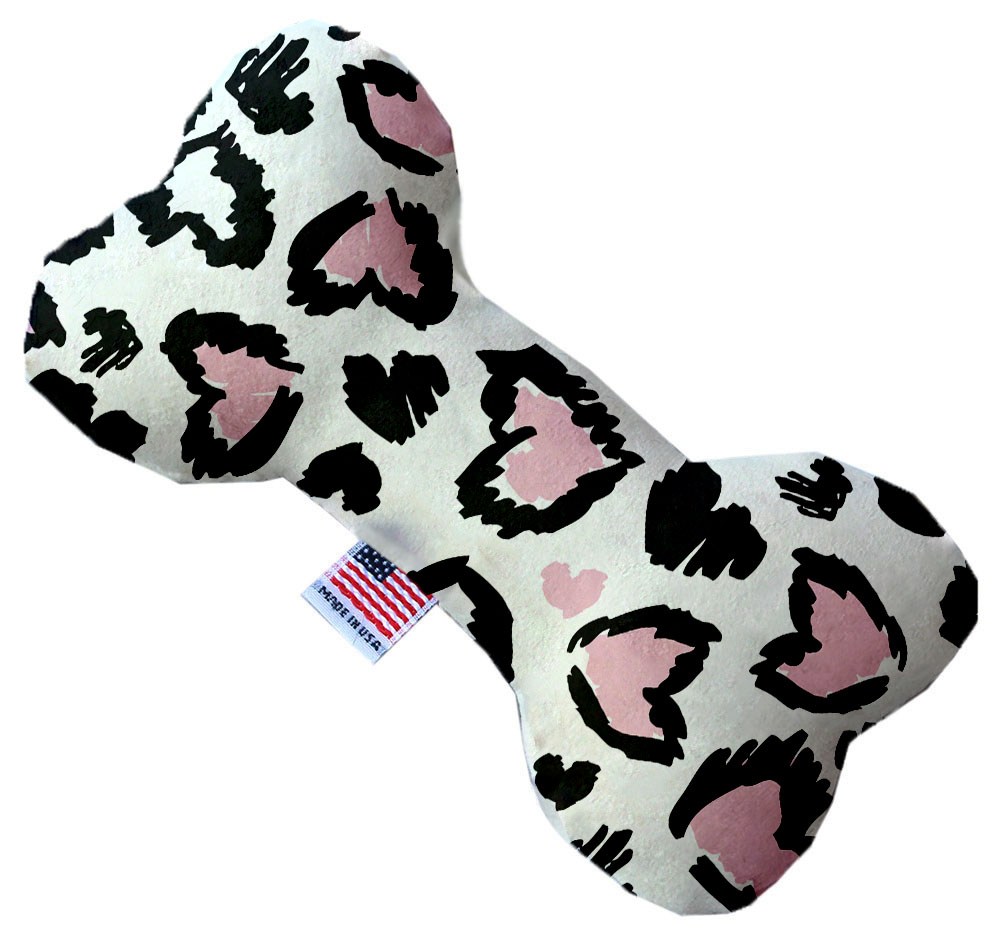 Pink Leopard Hearts Stuffing Free 8 inch Bone Dog Toy