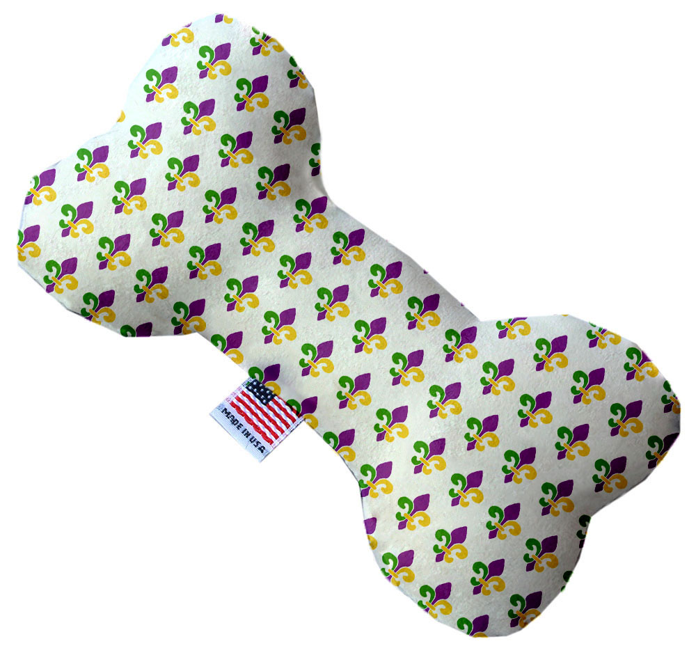 Mardi Gras Fleur De Lis Stuffing Free 10 inch Bone Dog Toy