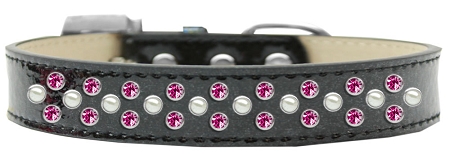 Sprinkles Ice Cream Dog Collar Pearl and Bright Pink Crystals Size 20 Black