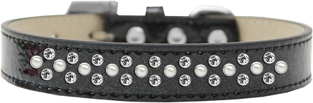 Sprinkles Ice Cream Dog Collar Pearl and Clear Crystals Size 20 Black