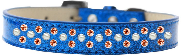 Sprinkles Ice Cream Dog Collar Pearl and Orange Crystals Size 16 Blue